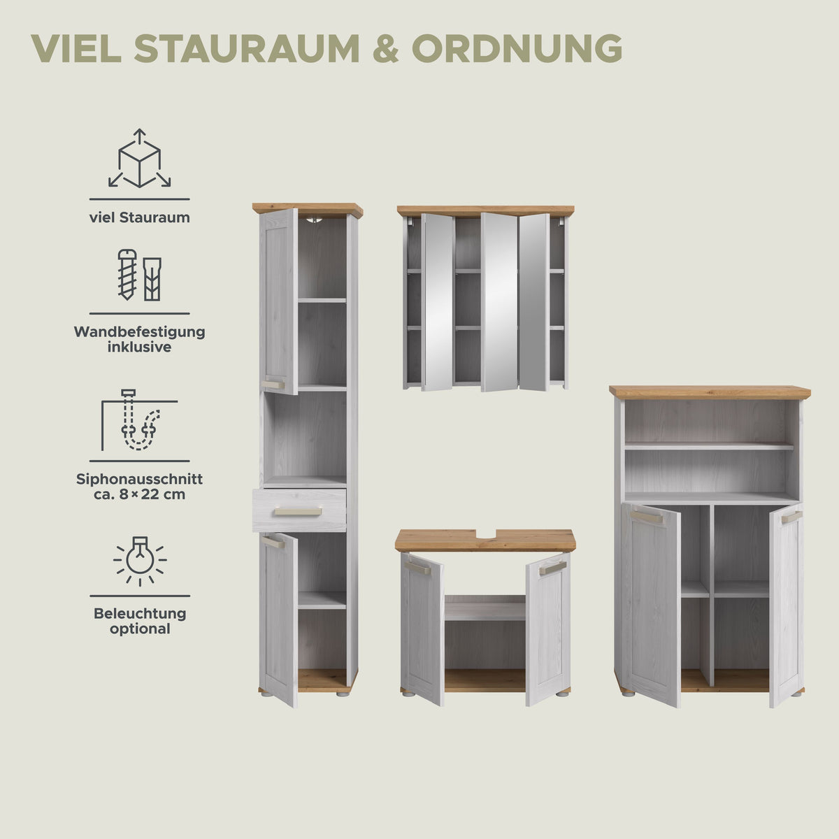 Bathroom set VERONA (W/H/D: approx. 213/187/34 cm) in Sibiu Larch reproduction/Sibiu Larch reproduction