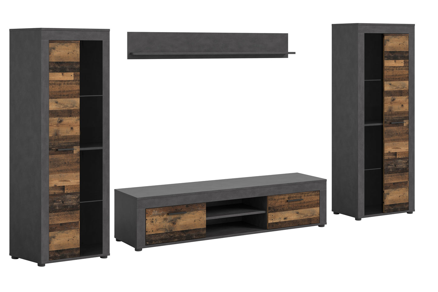 Ensemble meuble TV JAM (L/H/P : env. 310/159/40 cm) imitation chêne Wotan/gris