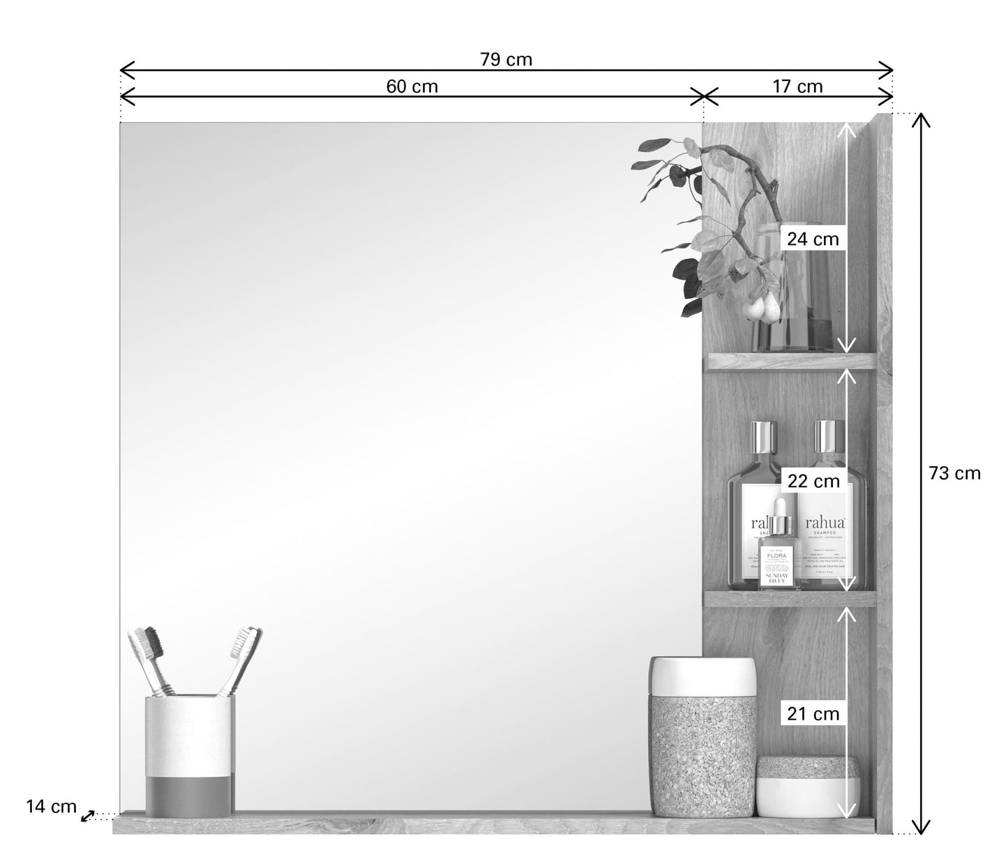 Ensemble de salle de bain MASON (L/H/P : env. 140/152/48 cm) en imitation chêne Nox/gris basalte