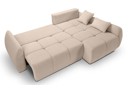 Canapé convertible d'angle Sancho Long – Canapé d'angle tendance en velours côtelé avec fonction couchage
