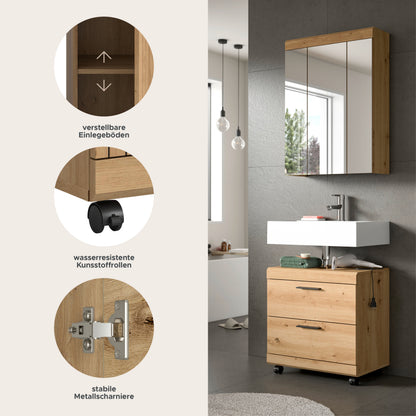 Meuble de salle de bain à roulettes SCOUT (l/H/P : env. 60/191/34 cm) en imitation chêne Evoke/-