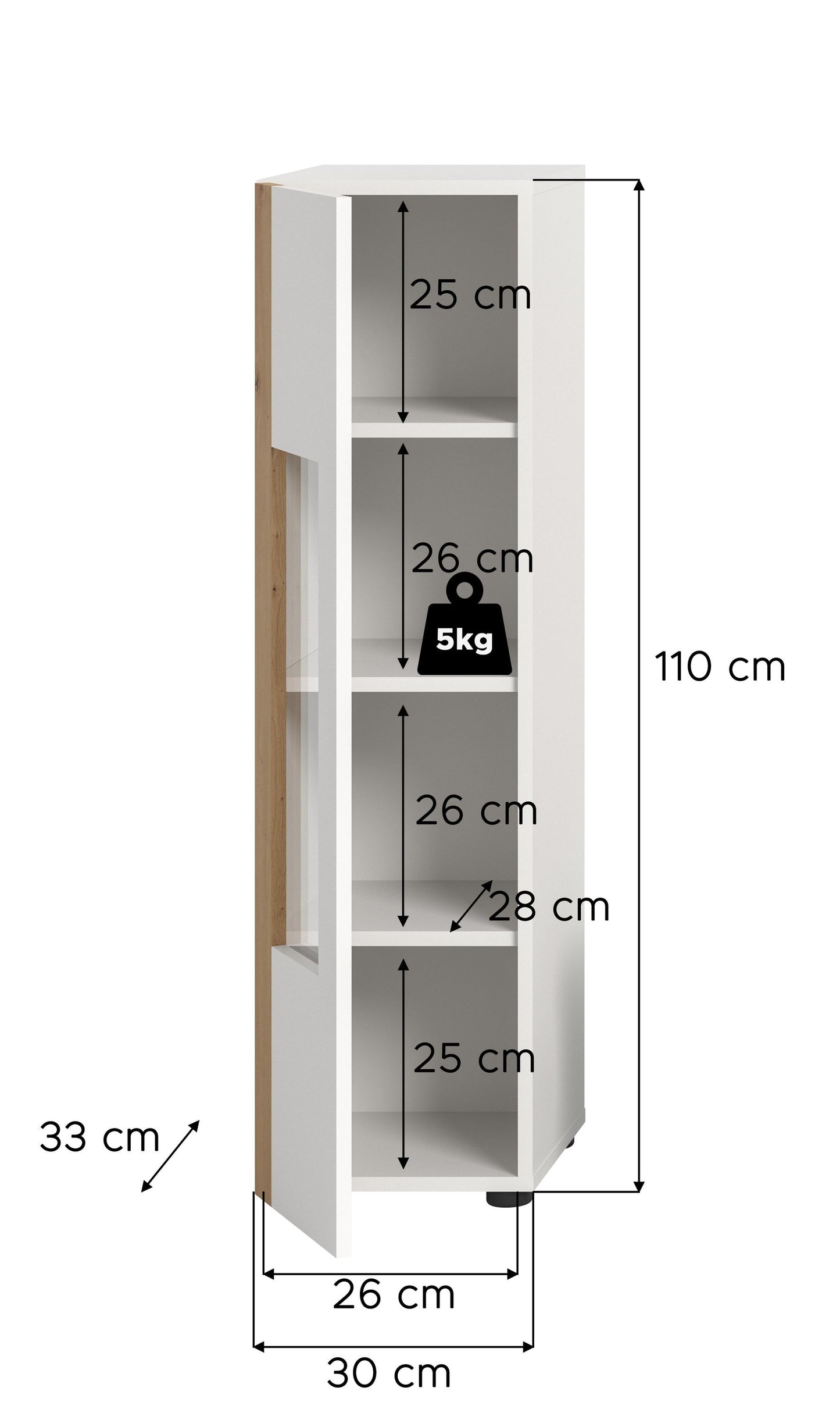 Homes & Jones Wohnzimmerschrank Vitrine weiß, Schrank mit 1 Tür, Möbel