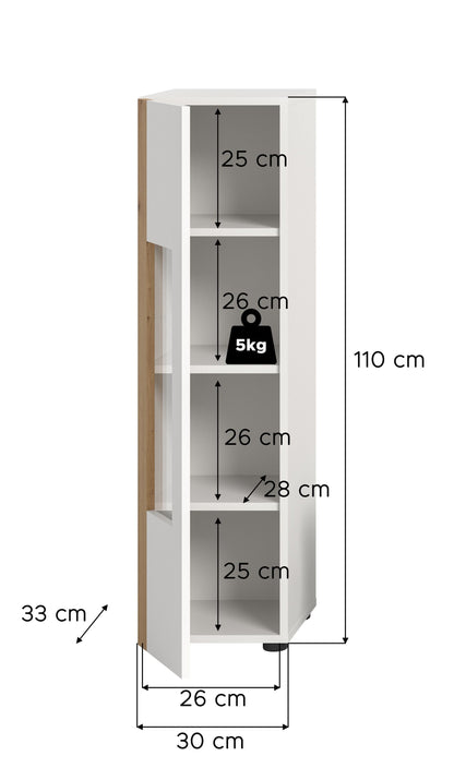 Homes & Jones Wohnzimmerschrank Vitrine weiß, Schrank mit 1 Tür, Möbel