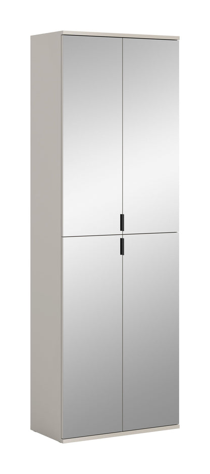 Spiegelschrank mit zwei Türen und Spiegelglas-Front, schwarze Griffe, schmale Fugen