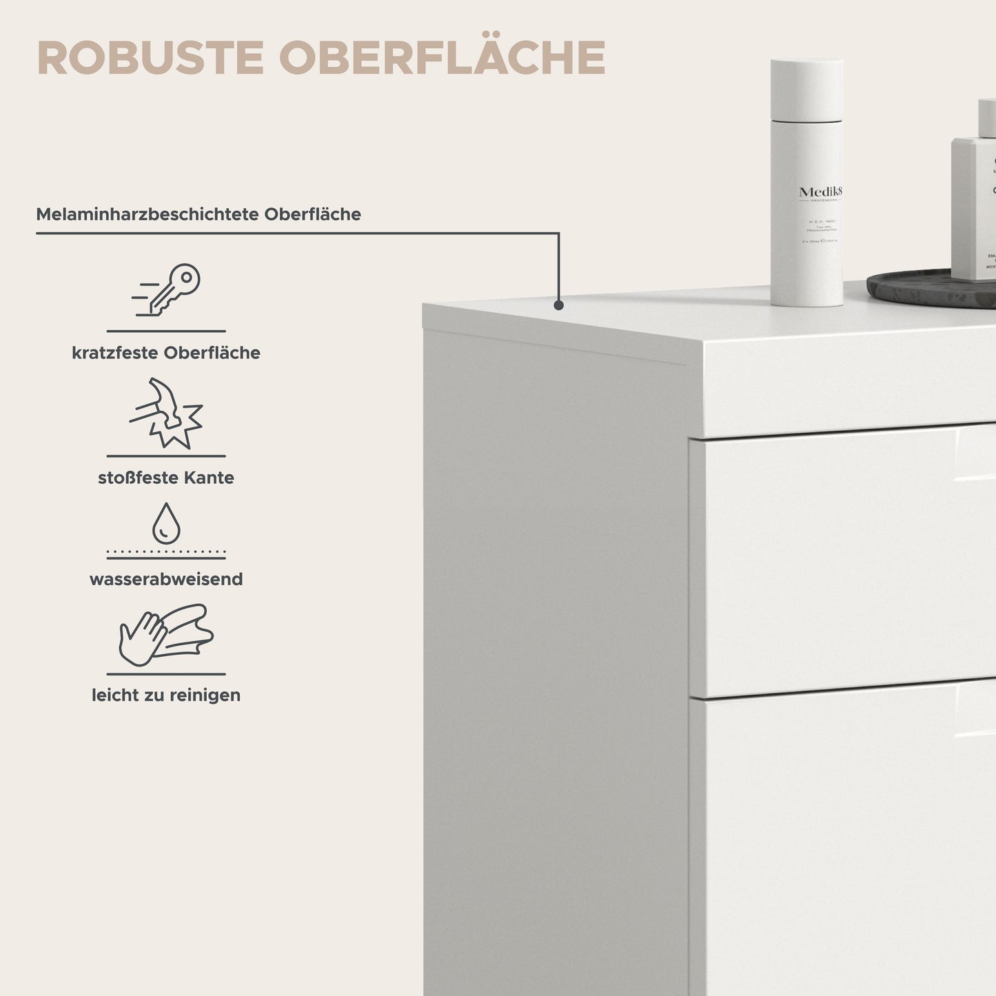 Viana Standschrank breit (B/H/T: 75x82x31 cm) in Weiß matt und Weiß