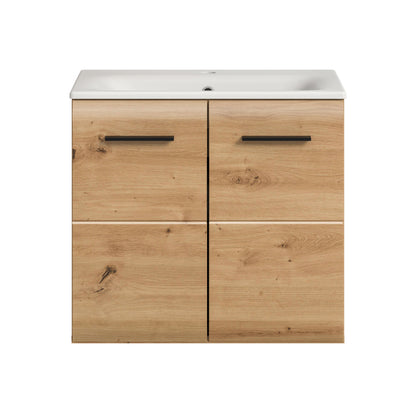 Meuble sous-vasque avec lavabo ICE (L/H/P : env. 60/55/46 cm) imitation chêne Nox/noir mat