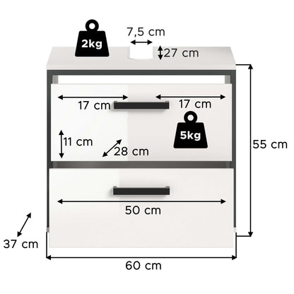 Vanity unit KOJAK (W/H/D: approx. 60/55/37 cm) in white/white high gloss