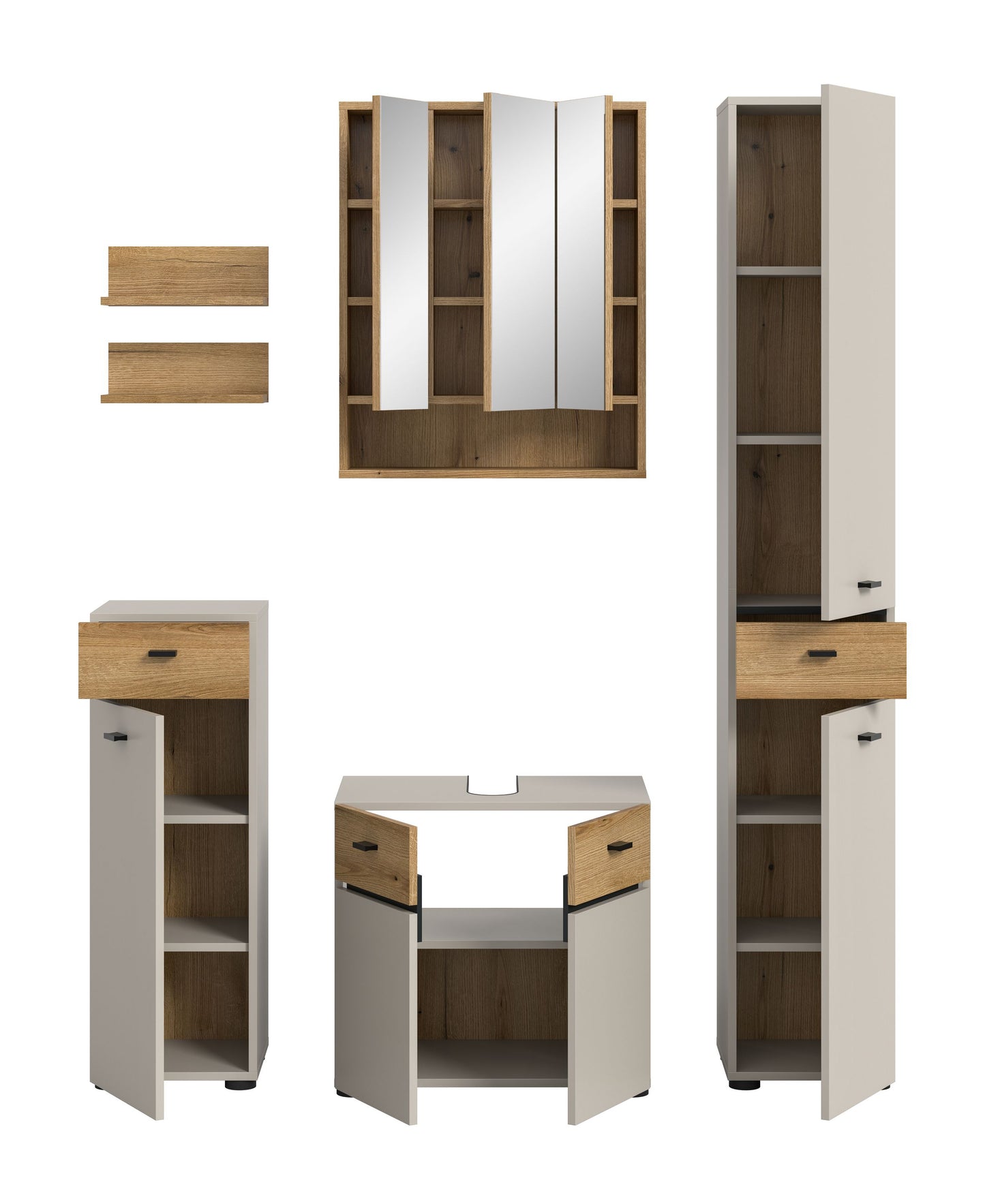 Ensemble de salle de bain AQUA (L/H/P : env. 154/191/35 cm) en cachemire/cachemire