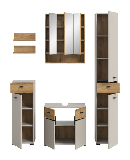 Ensemble de salle de bain AQUA (L/H/P : env. 154/191/35 cm) en cachemire/cachemire