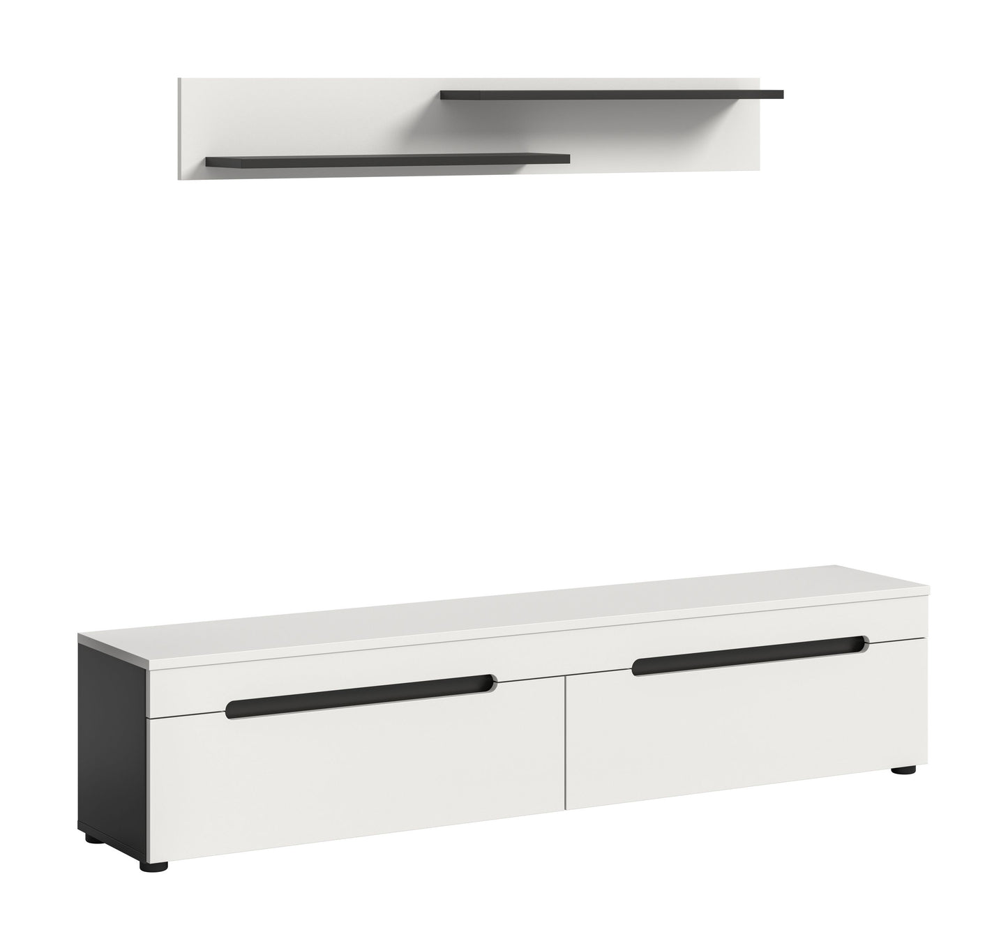 Meuble bas avec étagère murale CANU (L/H/P : env. 170/38/33 cm) en gris basalte/vert fumée