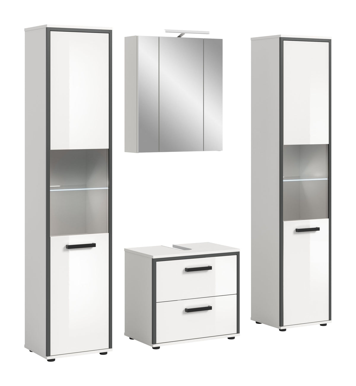 Bathroom Set incl. lighting KOJAK (W/H/D: approx. 171/188/37 cm) in white/white high gloss