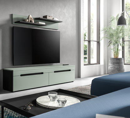 Meuble bas avec étagère murale CANU (L/H/P : env. 170/38/33 cm) en gris basalte/vert fumée