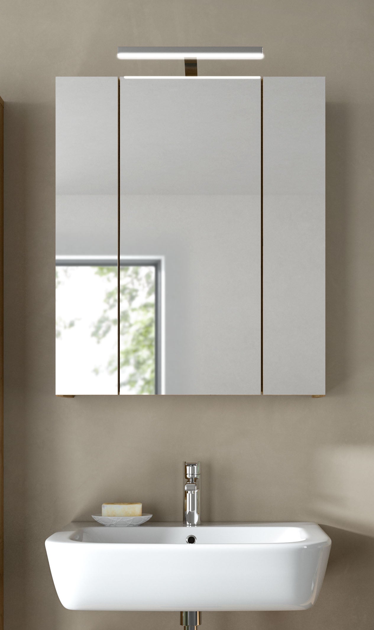 Armoire de toilette avec éclairage ICE (L/H/P : env. 60/70/18 cm) en imitation chêne Nox/noir mat