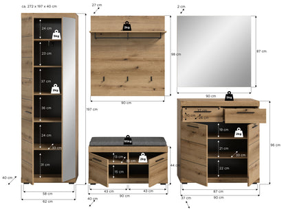 Homes & Jones Garderobe 5-tlg., Garderobenkomplettset, Dielenmöbel-Flurmöbel