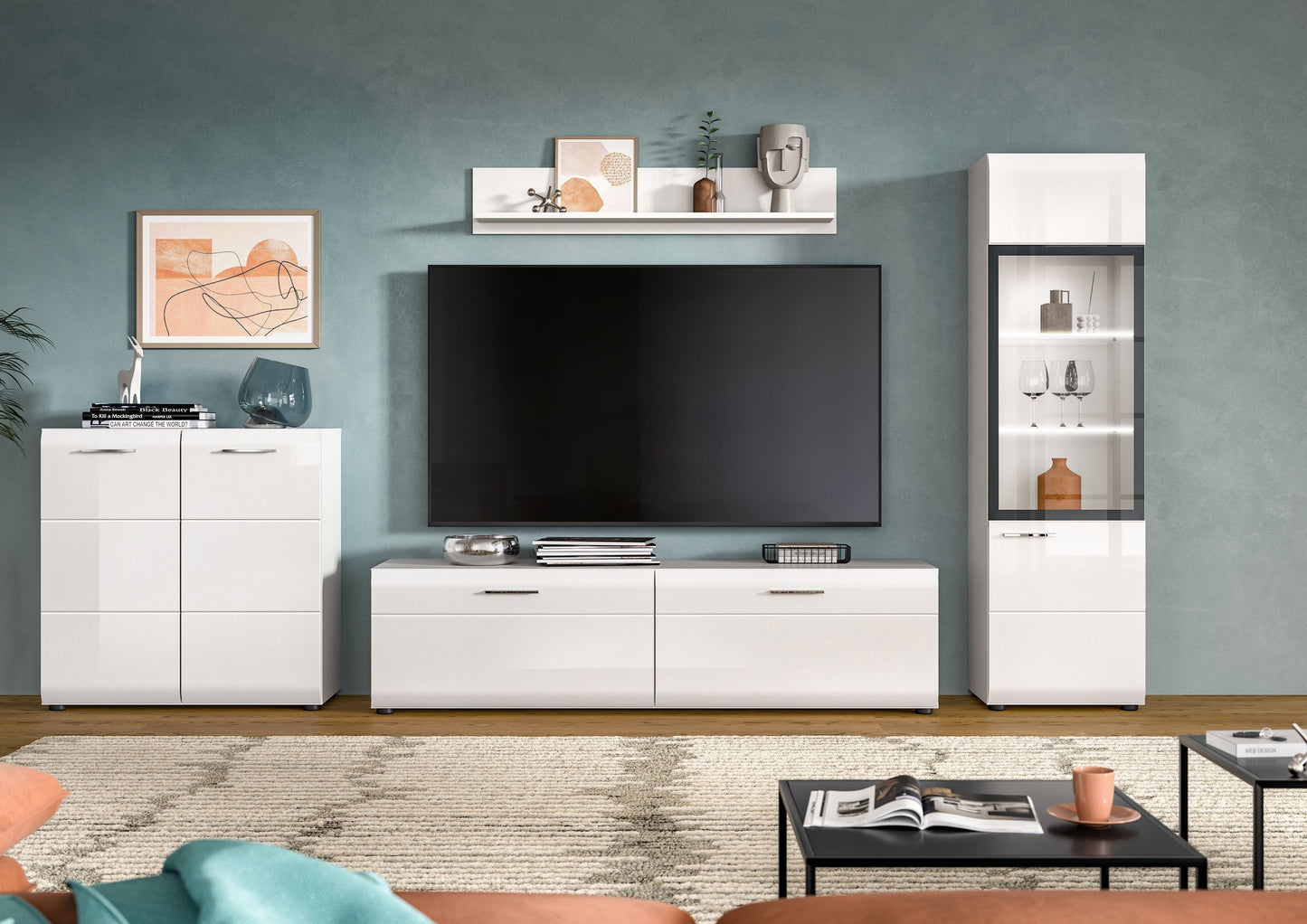 Homes & Jones Wohnwand 4-tlg., TV Möbel Anbauwand, TV bis 70 Zoll geeignet