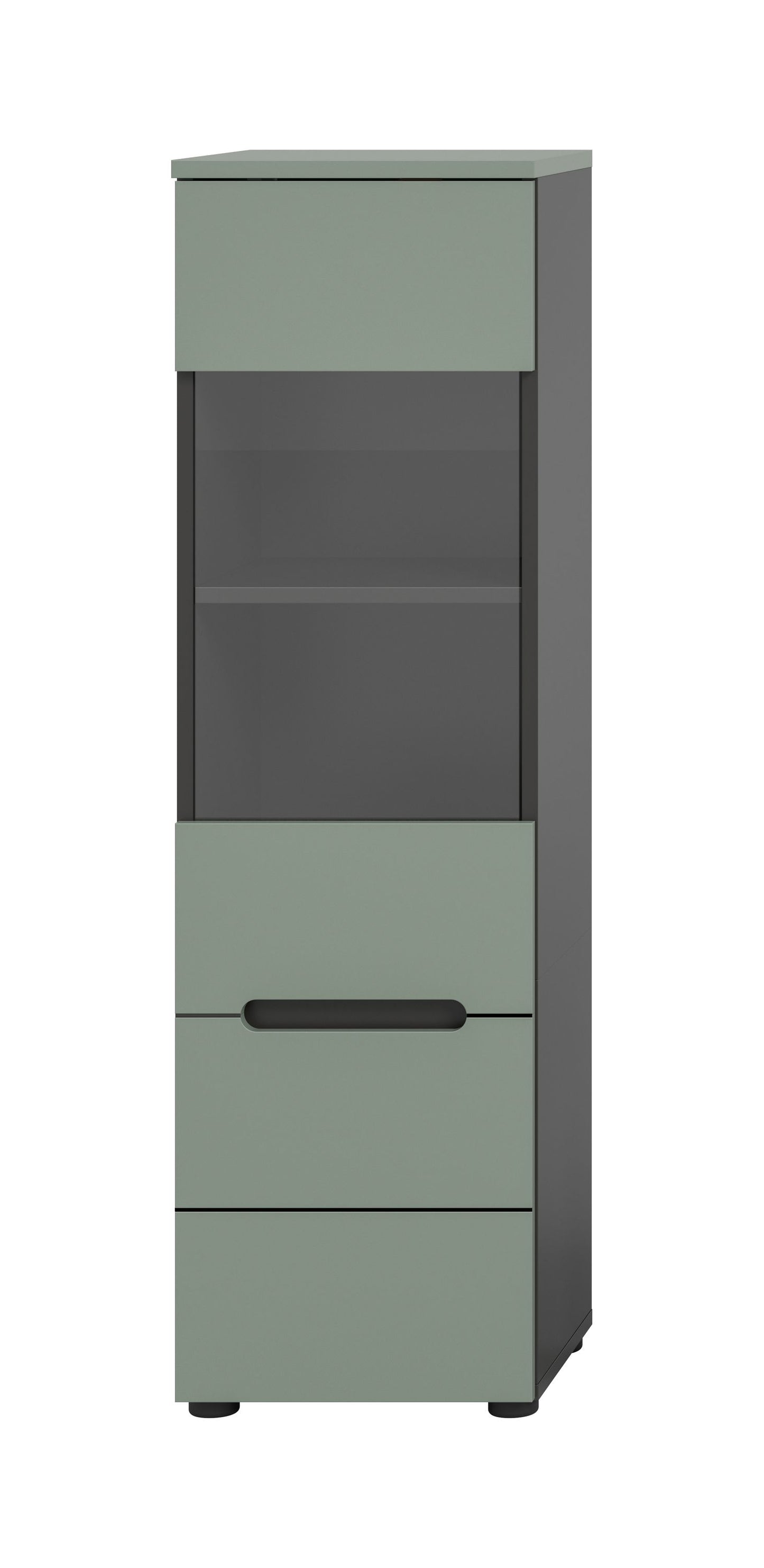 Vitrine CANU (L/H/P: env. 36/125/33 cm) en gris basalte/vert fumé