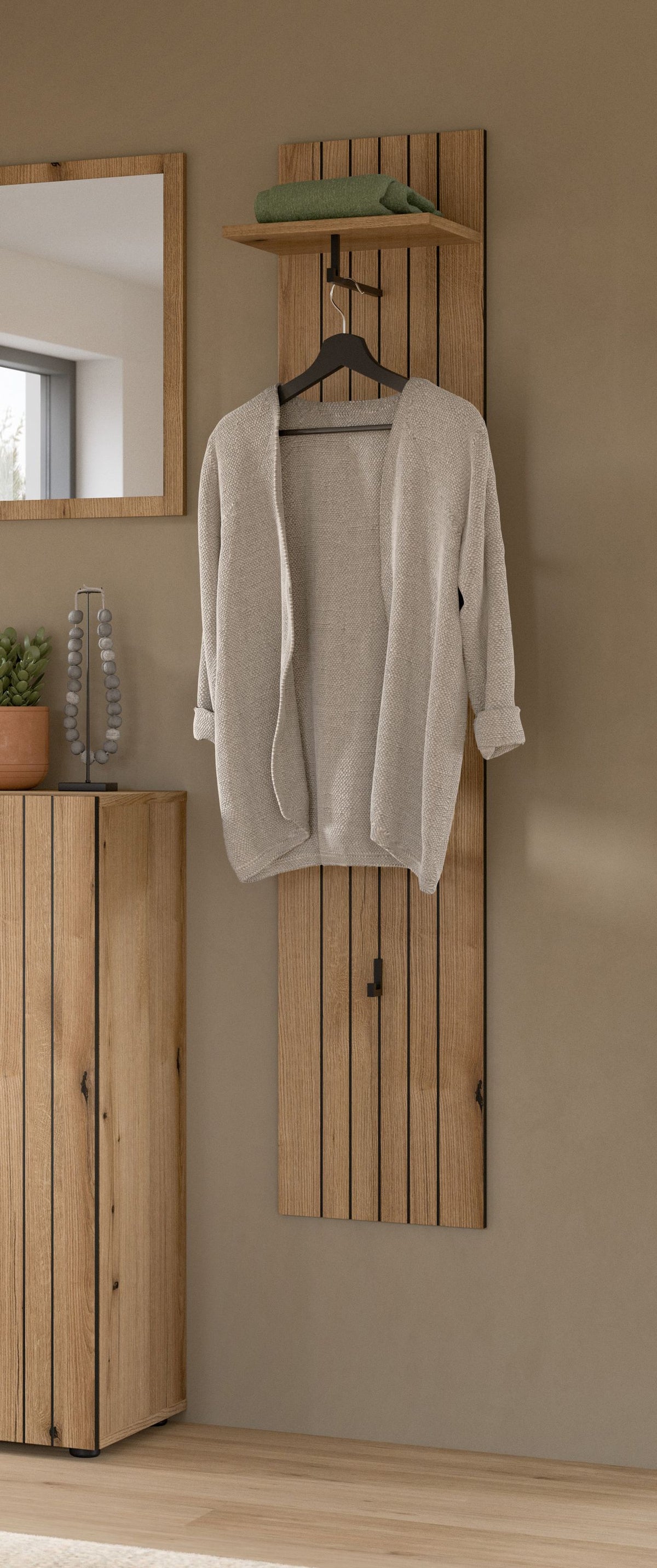 Coat Rack Panel STATION (W/H/D: approx. 31/160/27 cm) in Smoke Green/Smoke Green
