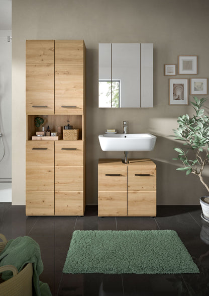 Homes & Jones Badmöbel-Set, 3-teilig: Holz-Hochschrank und Waschtisch-Unterschrank mit hellem Grau