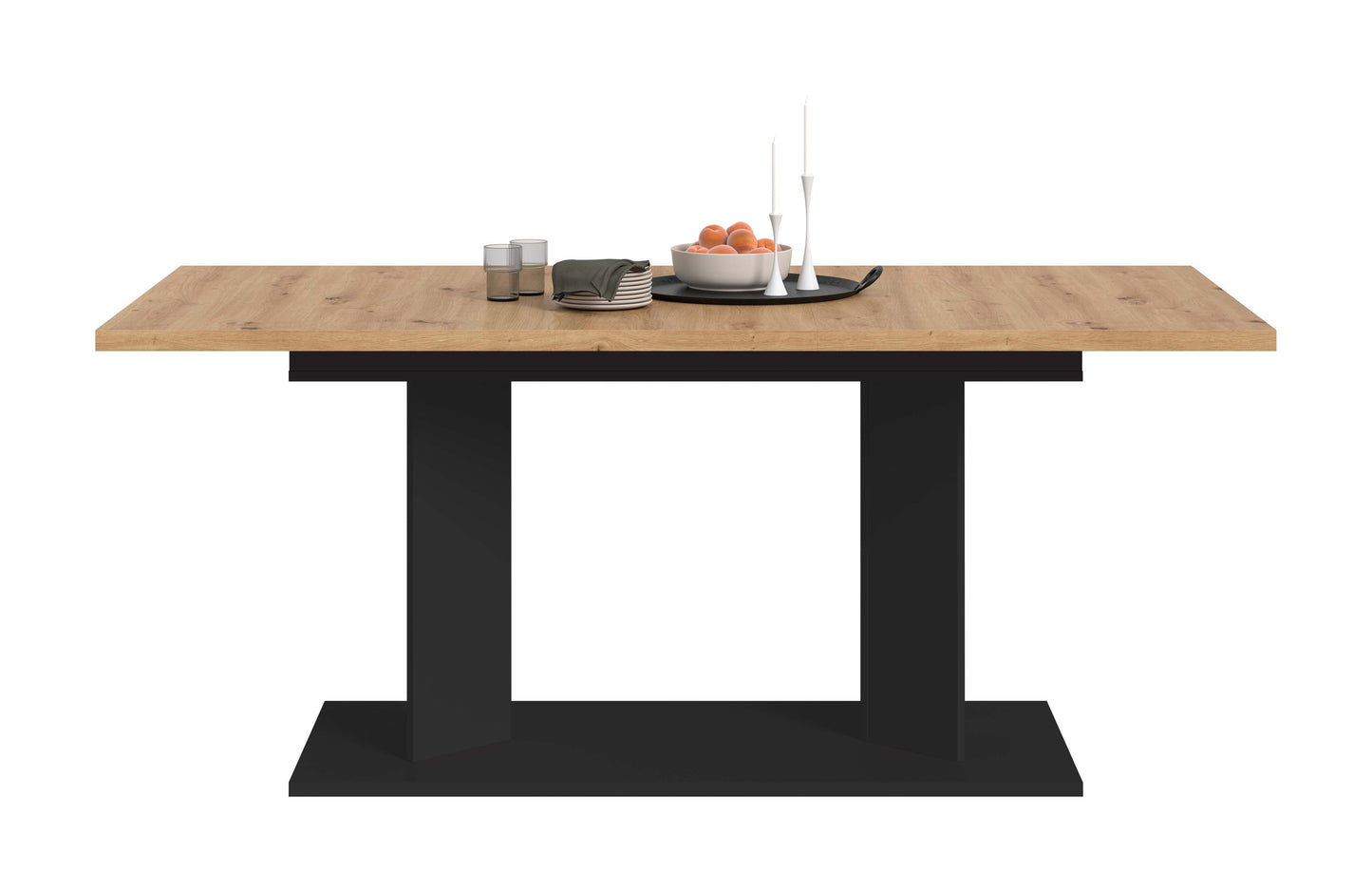 Table de salle à manger GUSTAV (L/H/P : env. 220/76/100 cm) en blanc/imitation chêne Artisan