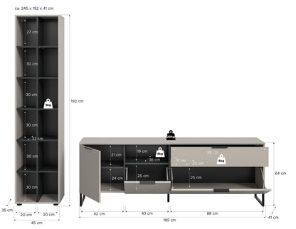 Homes & Jones Wohnzimmerschrank-Set mit Maßen: Schrank & Lowboard, kaschmirfarben