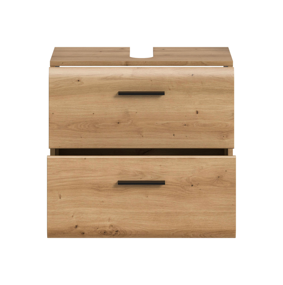Waschbeckenunterschrank in Holzoptik, 60 cm breit, mit zwei Schubladen und Griffleiste