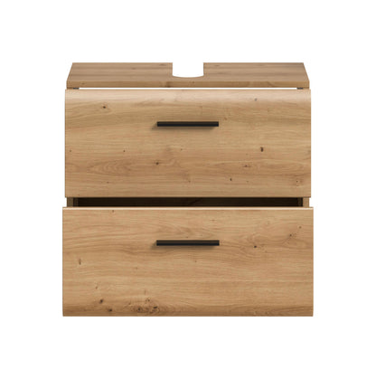 Waschbeckenunterschrank in Holzoptik, 60 cm breit, mit zwei Schubladen und Griffleiste