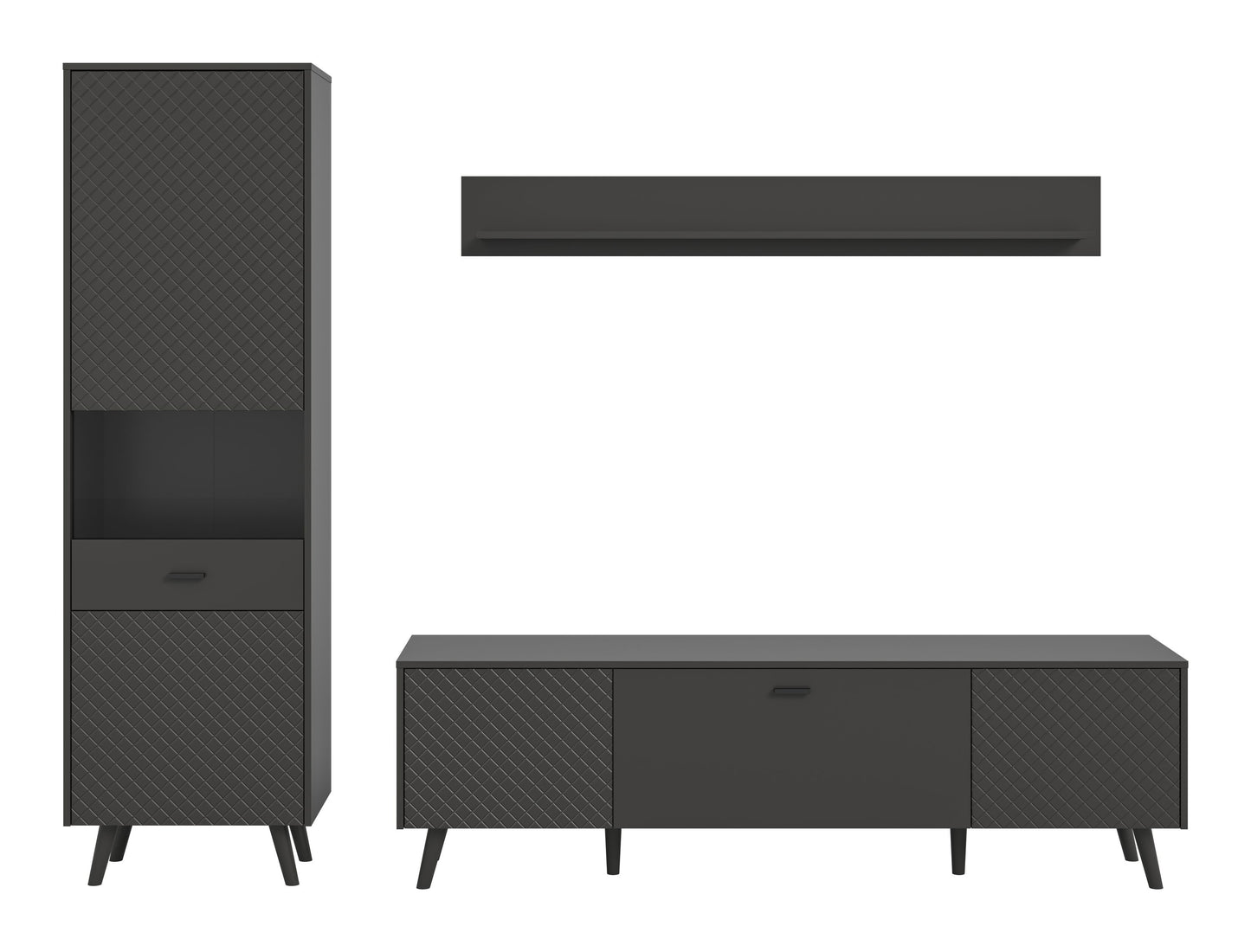 Homes & Jones Wohnwand Set 3-tlg. matt Grau, Lowboard für TV bis zu 70 Zoll