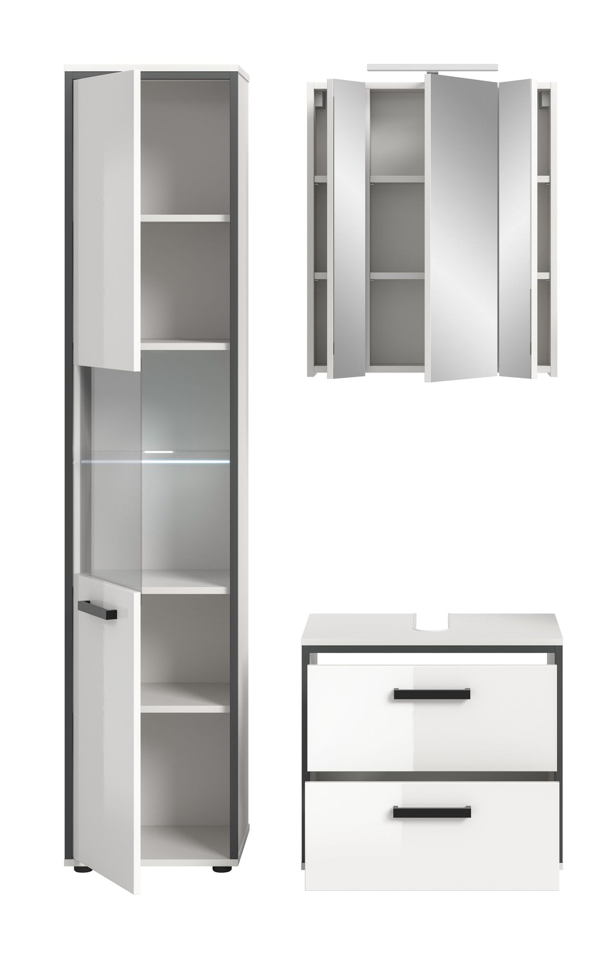 Bathroom set incl. lighting KOJAK (W/H/D: approx. 115/188/37 cm) in white/white high-gloss