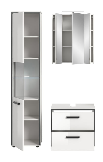 Bathroom set incl. lighting KOJAK (W/H/D: approx. 115/188/37 cm) in white/white high-gloss