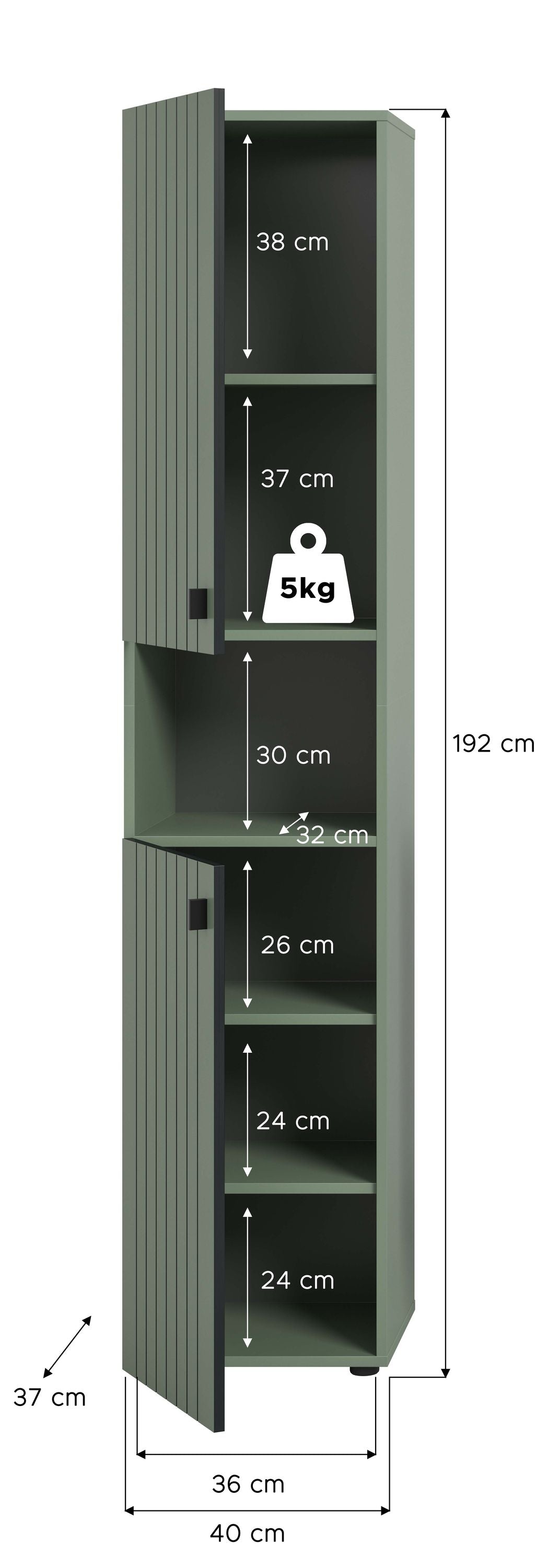 Wardrobe STATION (W/H/D: approx. 40/192/37 cm) in Smoke Green/Smoke Green
