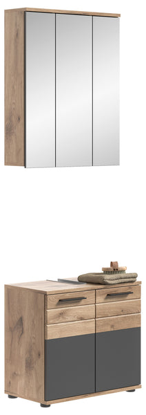 Ensemble de salle de bain MASON (L/H/P : env. 60/190/34 cm) imitation chêne Nox/gris basalte