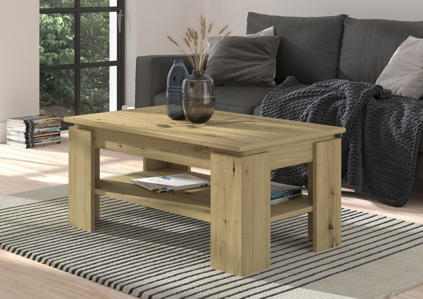 Table basse TITAN (L/H/P : env. 100/45/60 cm) en imitation chêne Artisan/imitation chêne Artisan