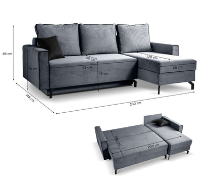 Canapé-lit Marti – Canapé moderne en velours côtelé avec fonction couchage