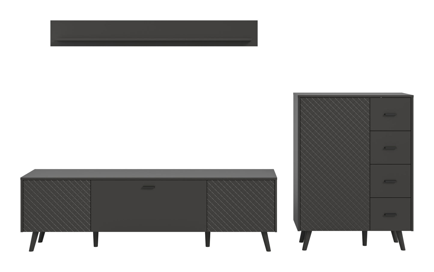 Homes & Jones Wohnwand Set 3-tlg. matt Grau, Lowboard für TV bis zu 70 Zoll