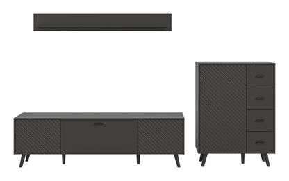 Homes & Jones Wohnwand Set 3-tlg. matt Grau, Lowboard für TV bis zu 70 Zoll