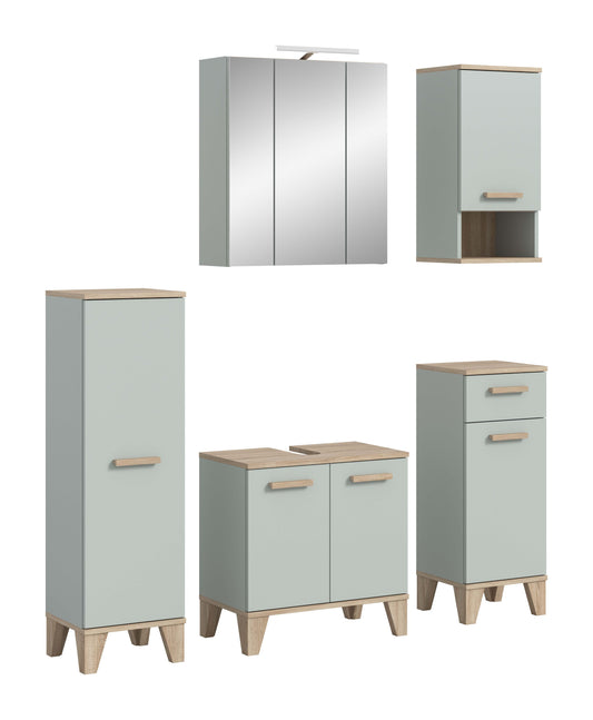 Ensemble de salle de bain avec éclairage STAR (L/H/P : env. 158/190/34 cm) en vert clair/vert clair
