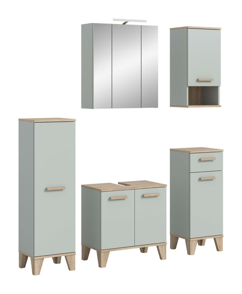 Ensemble de salle de bain avec éclairage STAR (L/H/P : env. 158/190/34 cm) en vert clair/vert clair