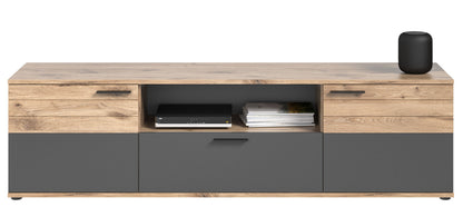TV-Lowboard mit Schubladen und Ablagefach, Holzoptik und Anthrazit