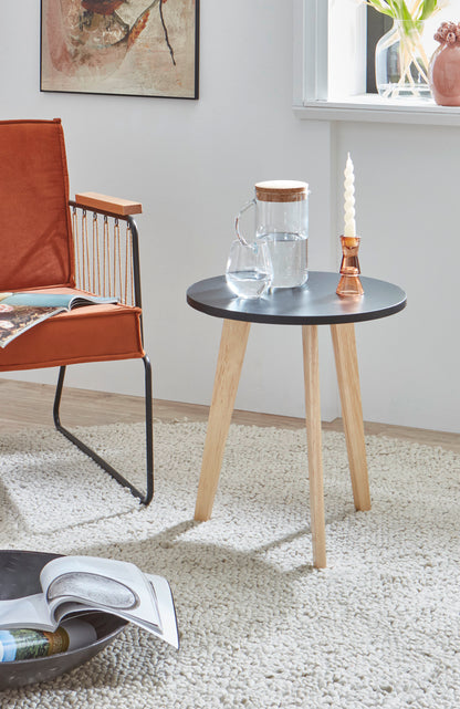 Side table Johann with black tabletop & solid wood legs