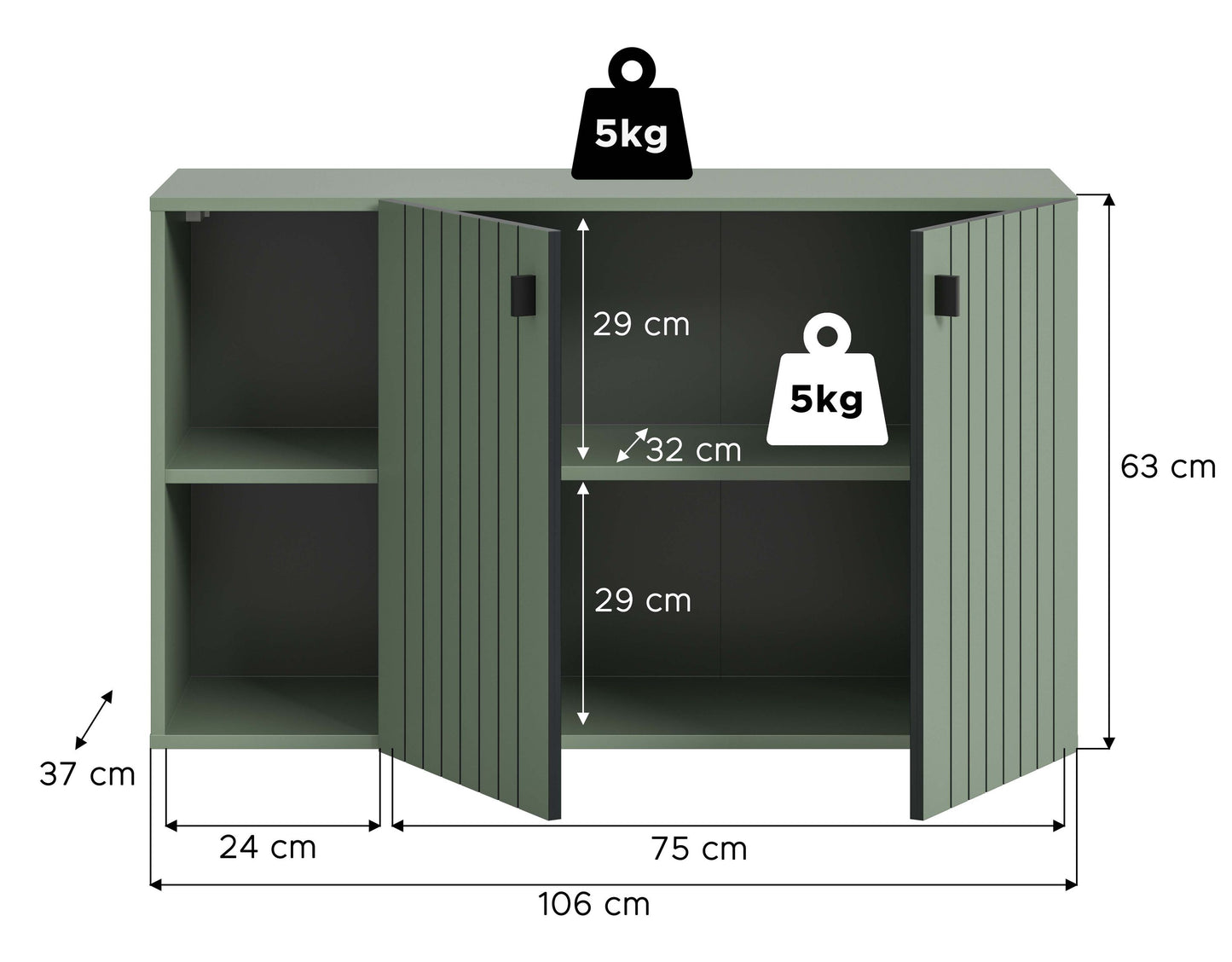 Homes & Jones Garderobenschrank 106 cm breit hängend, Dielenschrank, Flurmöbel