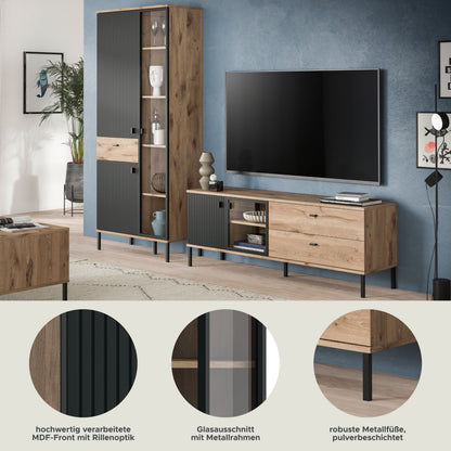 Homes & Jones Wohnwand 2-tlg., TV Möbel Anbauwand, TV bis 70 Zoll geeignet