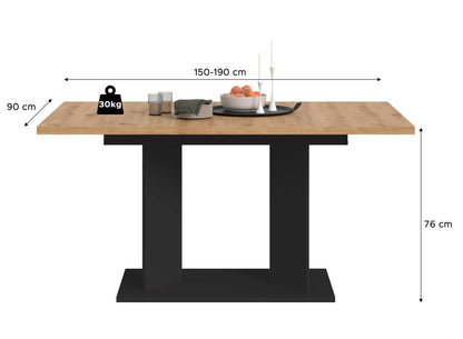 Table à manger GUSTAV (L/H/P : env. 190/76/90 cm) en blanc/imitation chêne Artisan