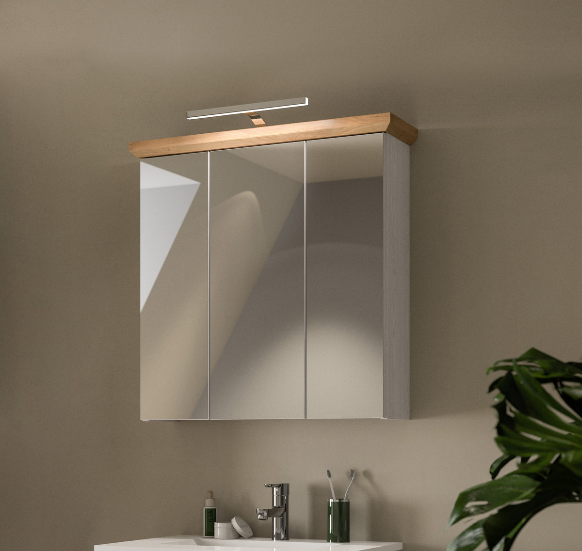 Mirror Cabinet with lighting VERONA (W/H/D: approx. 69/71/21 cm) in Sibiu Larch replica/Sibiu Larch replica