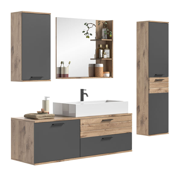 Ensemble de salle de bain MASON (L/H/P : env. 192/152/48 cm) en imitation chêne Nox/gris basalte
