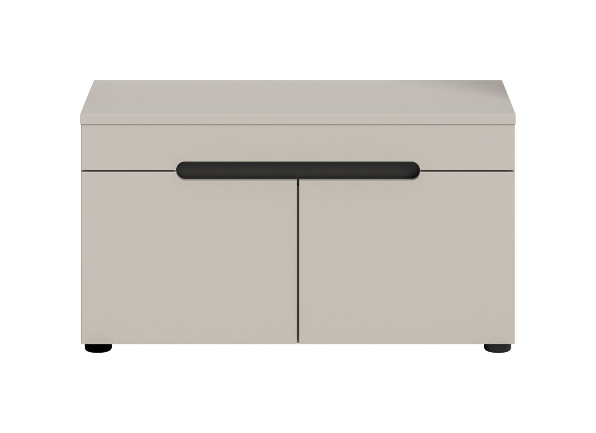 Homes & Jones Garderoben-Sitzbank mit grauer Front, Holzdeckplatte und schwarzem Griff