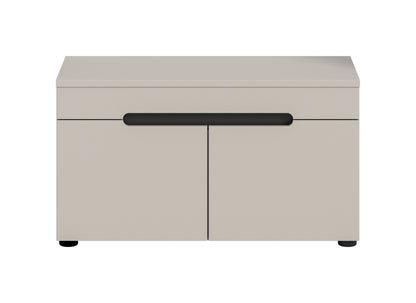 Homes & Jones Garderoben-Sitzbank mit grauer Front, Holzdeckplatte und schwarzem Griff