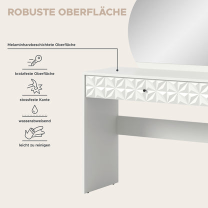 Homes & Jones Schminktisch 90 cm breit mit Spiegel in rund, Jugendzimmermöbel