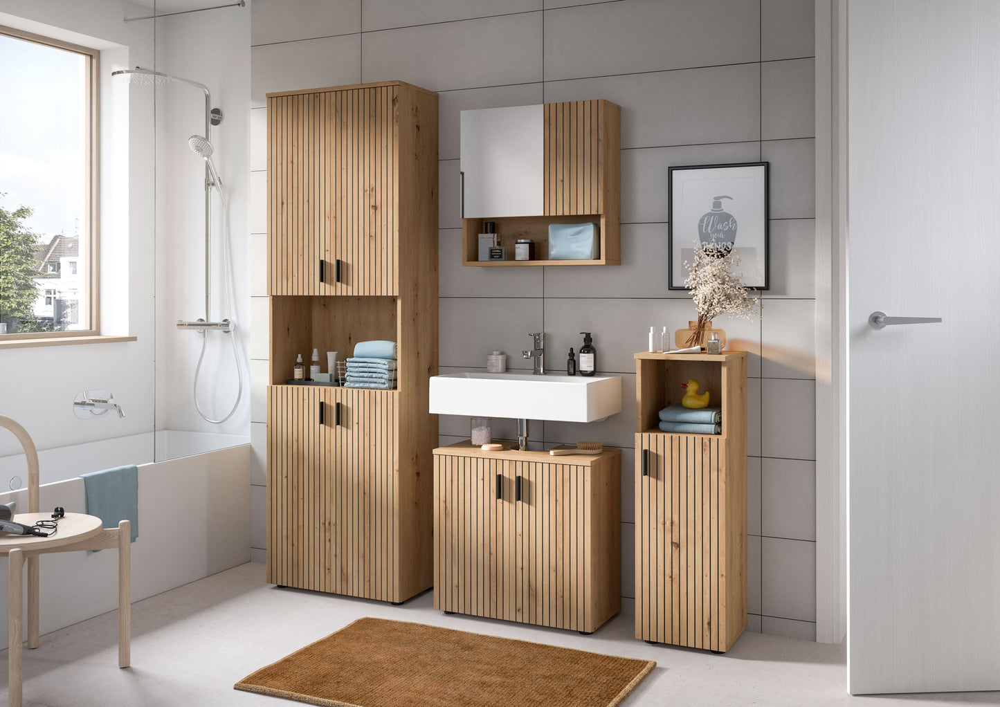 Bathroom Set MONE (W/H/D: approx. 105/192/30 cm) in cashmere/cashmere