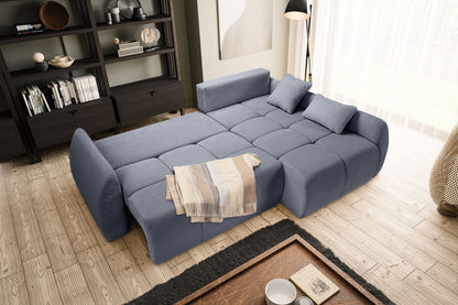 Canapé convertible d'angle Sancho Long – Canapé d'angle tendance en velours côtelé avec fonction couchage