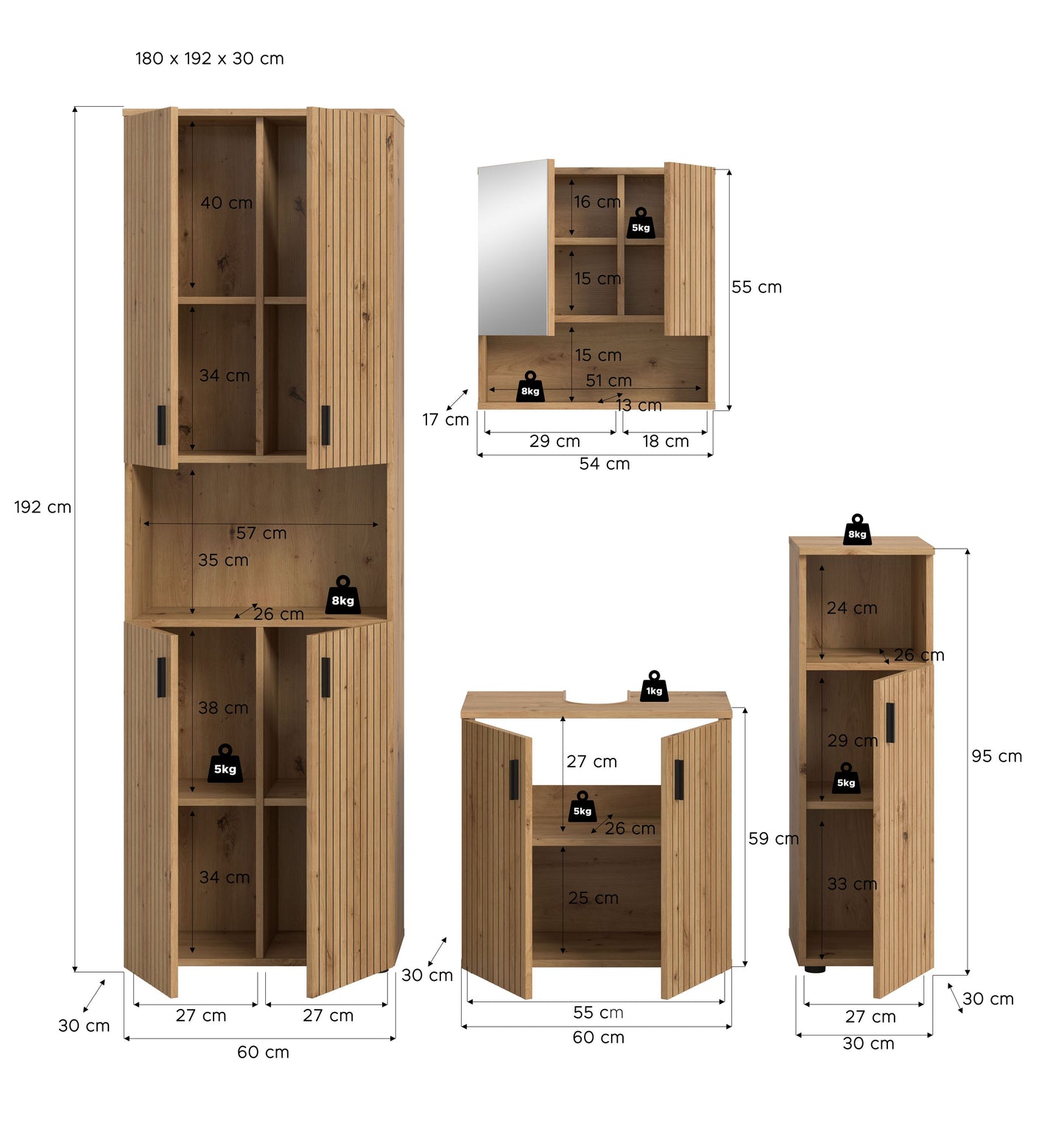 MONE Bathroom Furniture Set (W/H/D: approx. 180/192/30 cm) in Cashmere/Cashmere